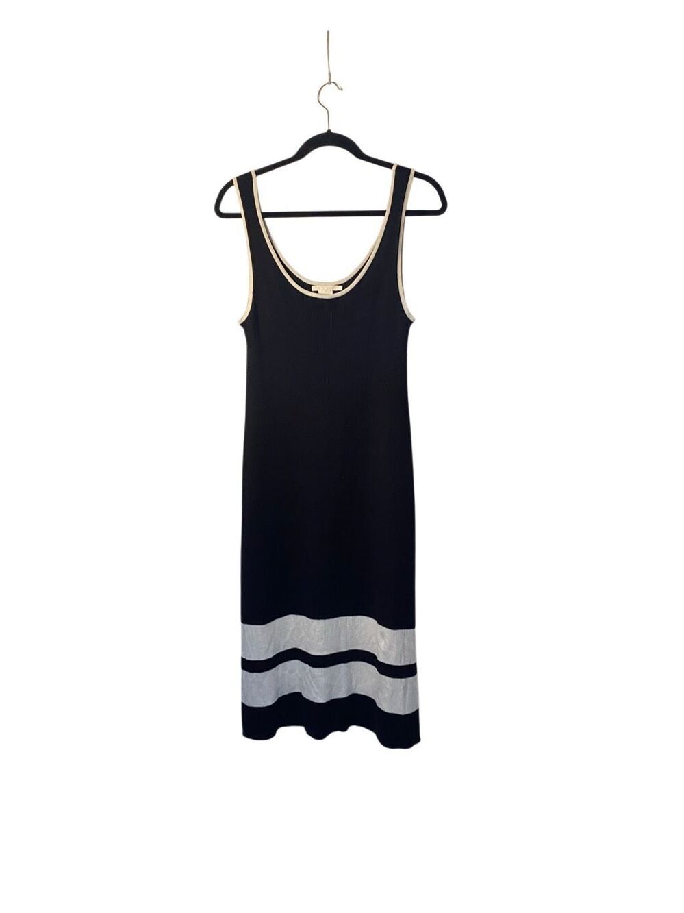 M. Martin women’s silk cotton knit, black, and Ivory midi tank dress S